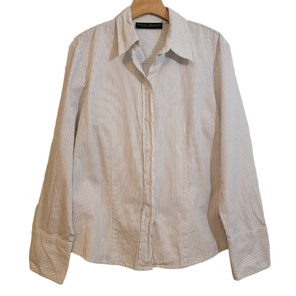 Harve Benard Shirt Striped Button Down Women's Long Sleeve Top‎ XL